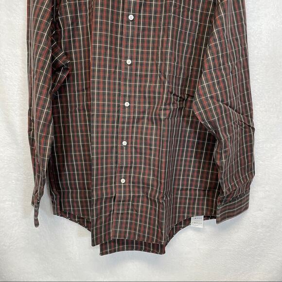 Lands End Brown & Red Striped Long Sleeve Button Down Shirt Size 17-35 - Picture 3 of 8